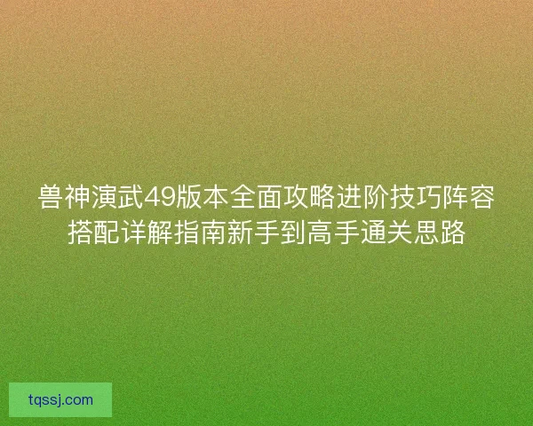 兽神演武49版本全面攻略进阶技巧阵容搭配详解指南新手到高手通关思路